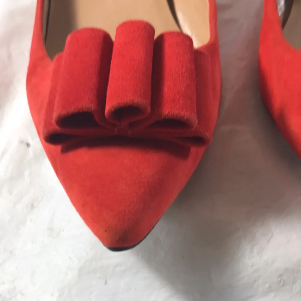 Talbots Danica Women’s Bow Accent Red Suede Slip On Kitten Heel Pointy Shoe Pump